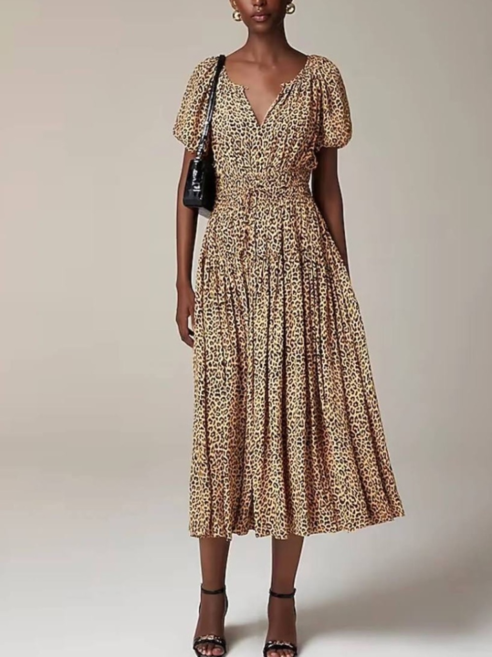 J.Crew Elena Puff-Sleeve Dress Leopard  Medium